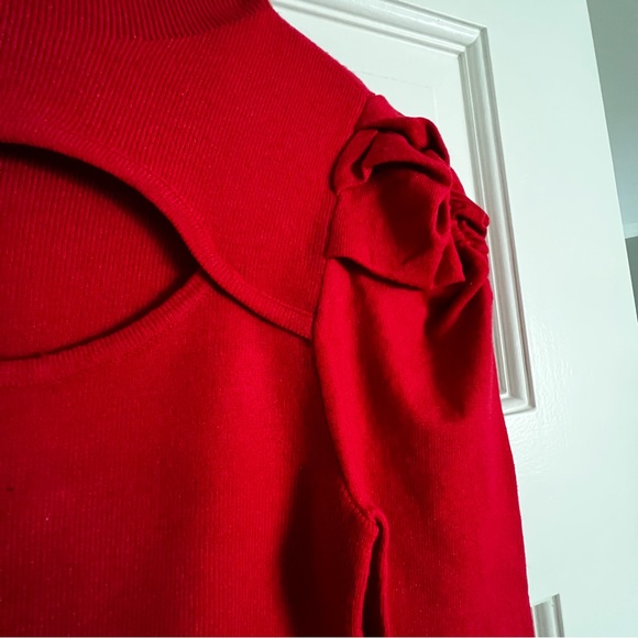 Red cut-out sweater -knit top sweater Small - Picture 6 of 6